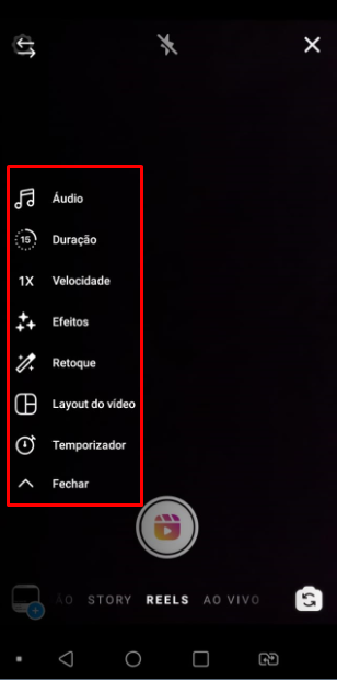 Menu para postar o seu reels no instagram