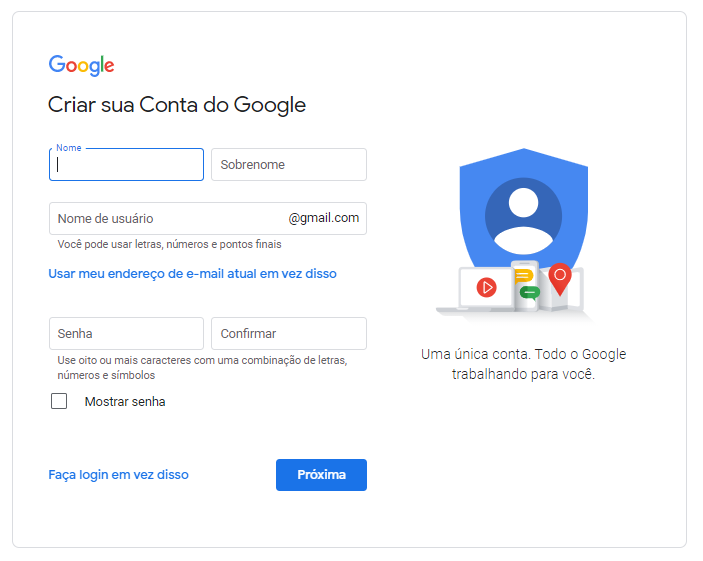 Criando seu email do Google