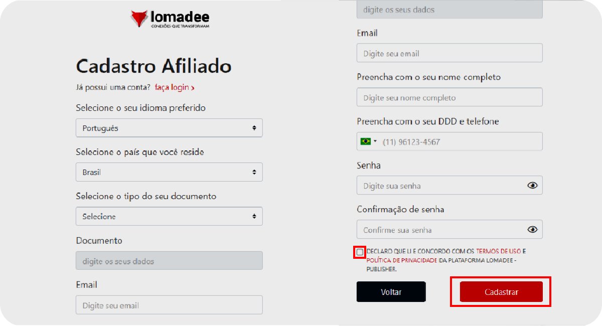 Cadastro na plataforma Lomadee