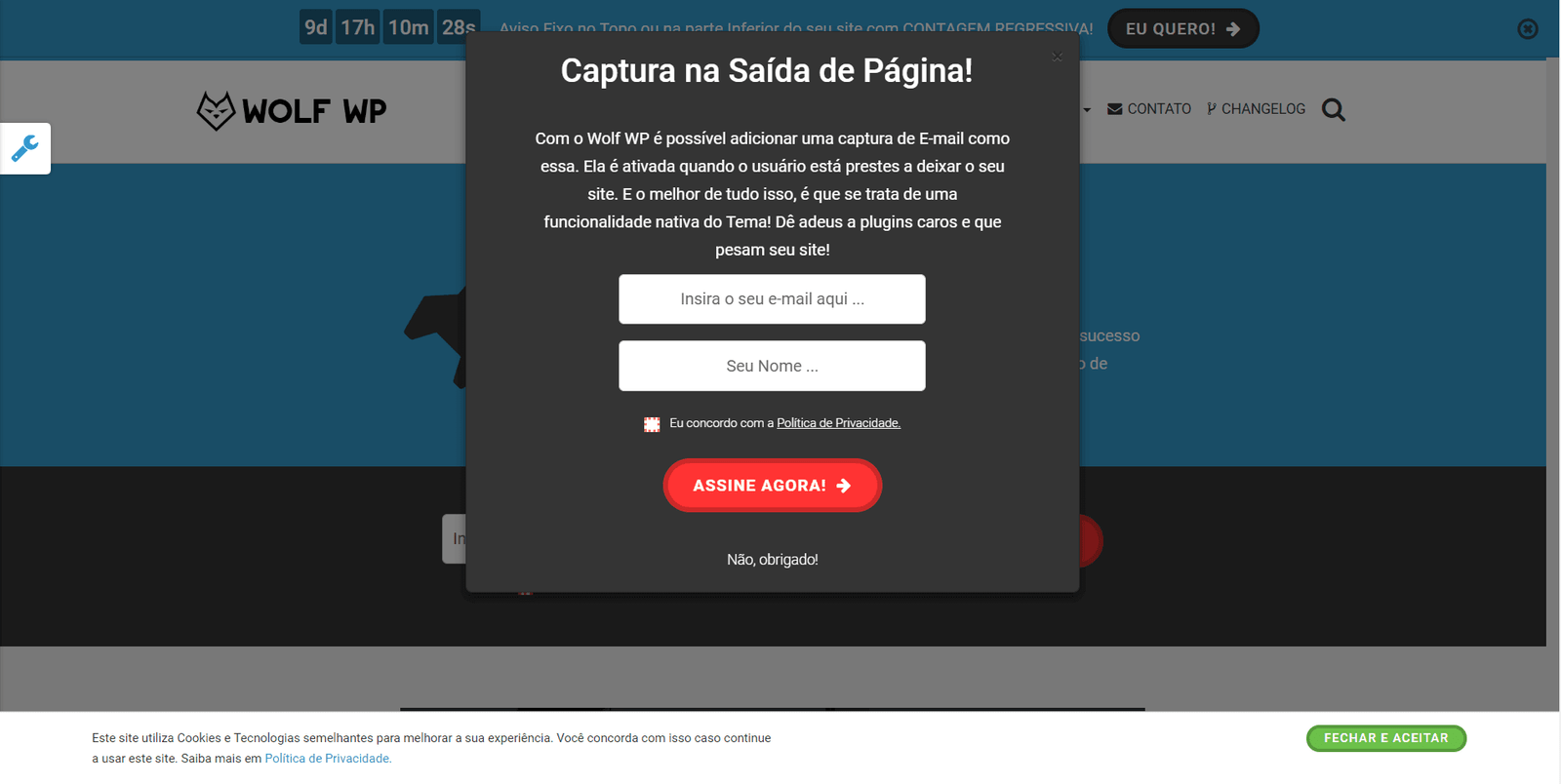 Tema Wolf WP pop up de saída