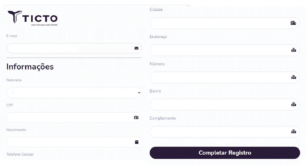 preencha suas informações para completar seu cadastro na ticto